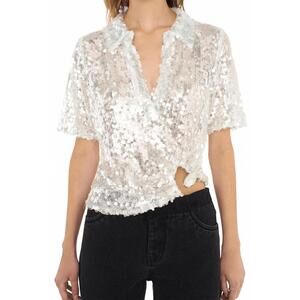 NEW CHRISTOPHER ESBER opaline sequin polo in glisten clear